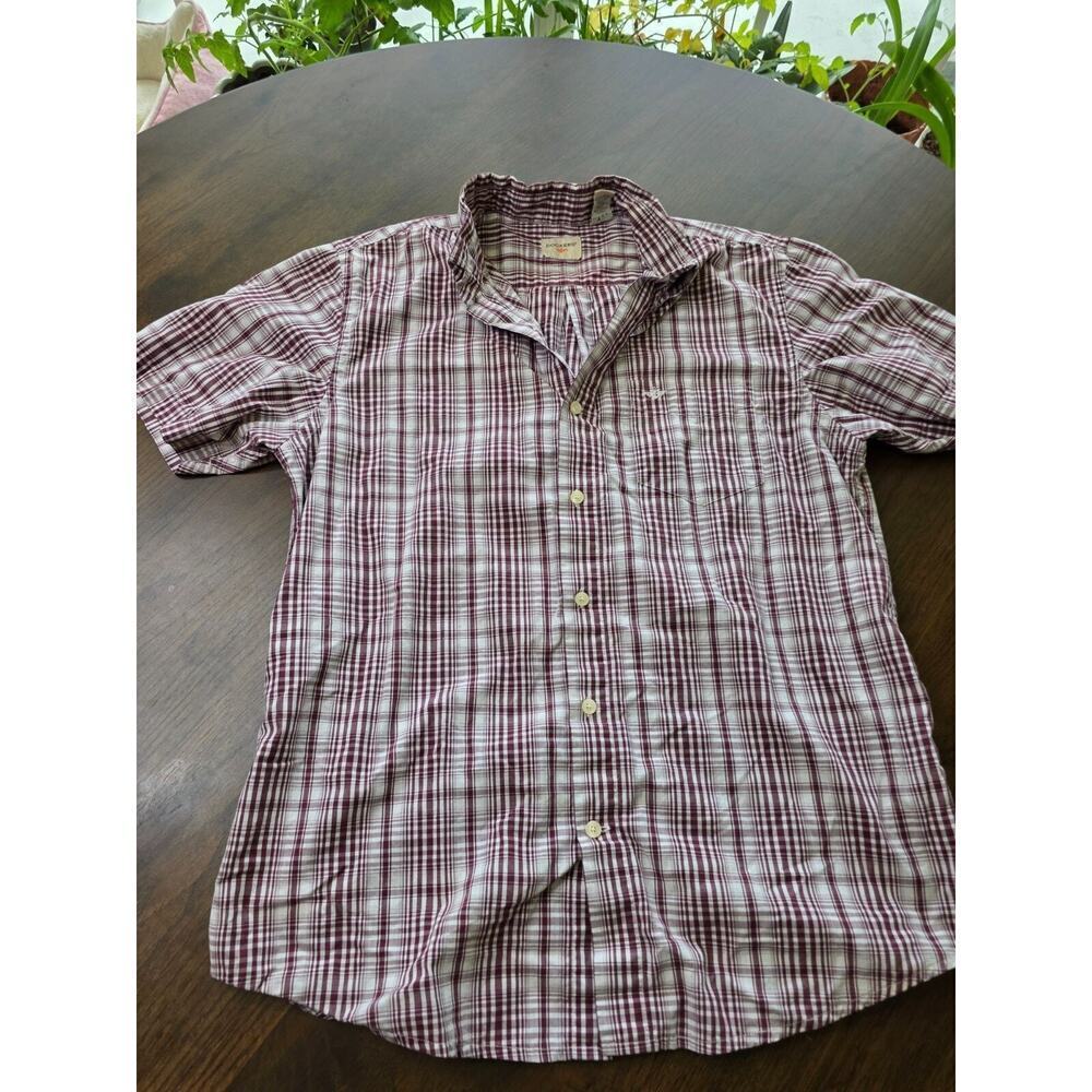 Mens‎ Dockers Short Sleeve Plaid Button-Up Shirt Maroon & White Size M - Picture 3 of 16